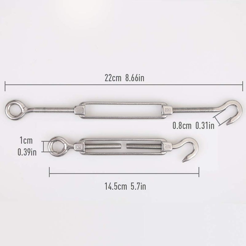 Cozihom, M6 Hook & Eye/C to O Turnbuckle 304 Stainless Steel, Hardware Kit for Wire Rope Tension Heavy Duty, for Sun Shade, Tent Installation, Anti-Rust, 6 Packs - Image 4
